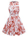 1960er Blumen Drucken Halfter Ärmellos Rückenfrei Swing Kleid