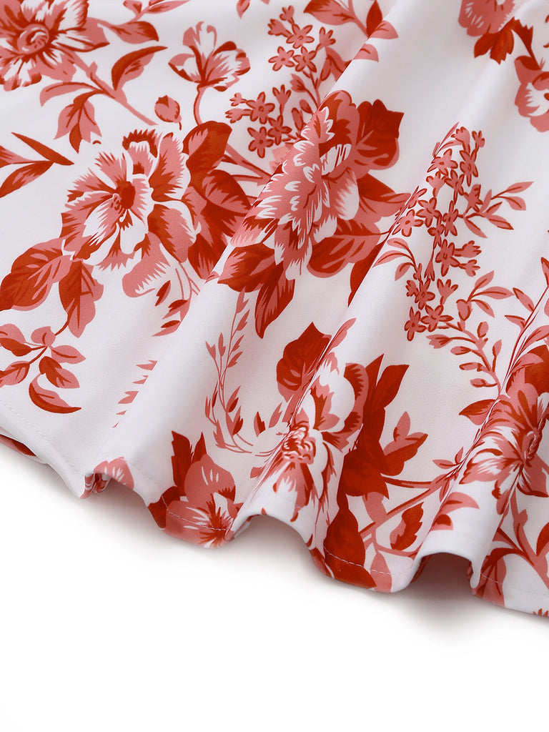 1960er Blumen Drucken Halfter Ärmellos Rückenfrei Swing Kleid