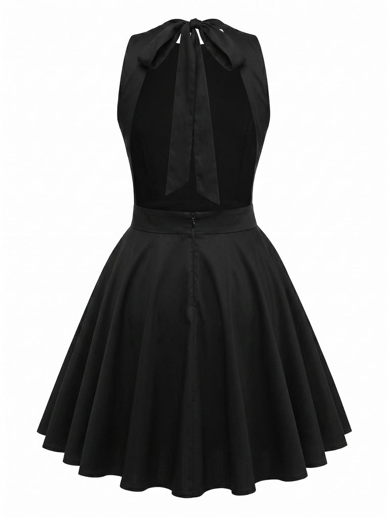 1960er Blumen Drucken Halfter Ärmellos Rückenfrei Swing Kleid