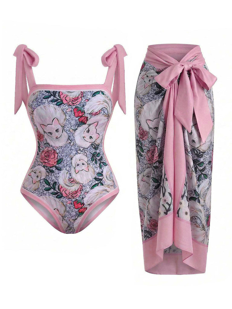 60er Badeanzug & Cover-Up mit Blumen und Print