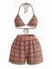 1960er Geschlagen Streifen Halfter Dreieck Bikini-Set
