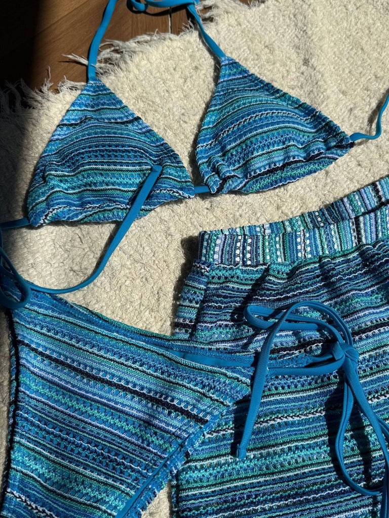 1960er Geschlagen Streifen Halfter Dreieck Bikini-Set