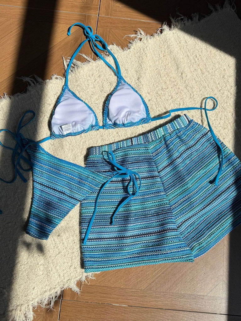 1960er Geschlagen Streifen Halfter Dreieck Bikini-Set