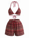 1960er Geschlagen Streifen Halfter Dreieck Bikini-Set