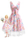 Mehrfarbiges 50er Kleid mit Blumen und Schleife