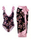 [Vorverkauf] Mehrfarbiger 60er Badeanzug & Cover-Up mit Blumen und Bindeband