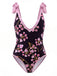 Mehrfarbiger 60er Badeanzug & Cover-Up mit Blumen und Bindeband