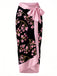 Mehrfarbiger 60er Badeanzug & Cover-Up mit Blumen und Bindeband