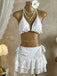 1960er Rüschen Halter Bikini Set & Blumen Spitze Cover-Up