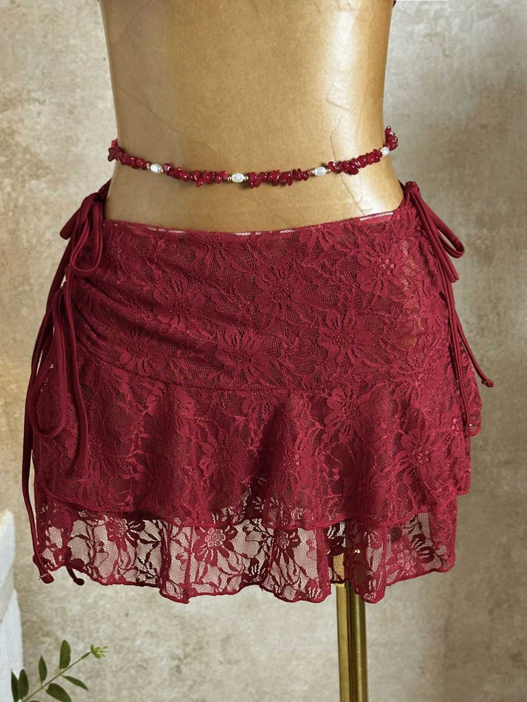 1960er Rüschen Halter Bikini Set & Blumen Spitze Cover-Up