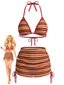 Braunes 60er Bikini-Set & Rüschenrock mit Streifen