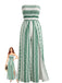 Grüner 60er Trägerloser Jumpsuit mit Streifen und Schlitz