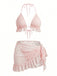 2PCS 1960er Uni Halfter Spitze Bikini-Set & Rüschen Abdeckung Up