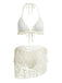 2PCS 1960er Uni Halfter Spitze Bikini-Set & Rüschen Abdeckung Up