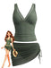 60er Netz-Tankini-Set mit V-Ausschnitt und gerafft