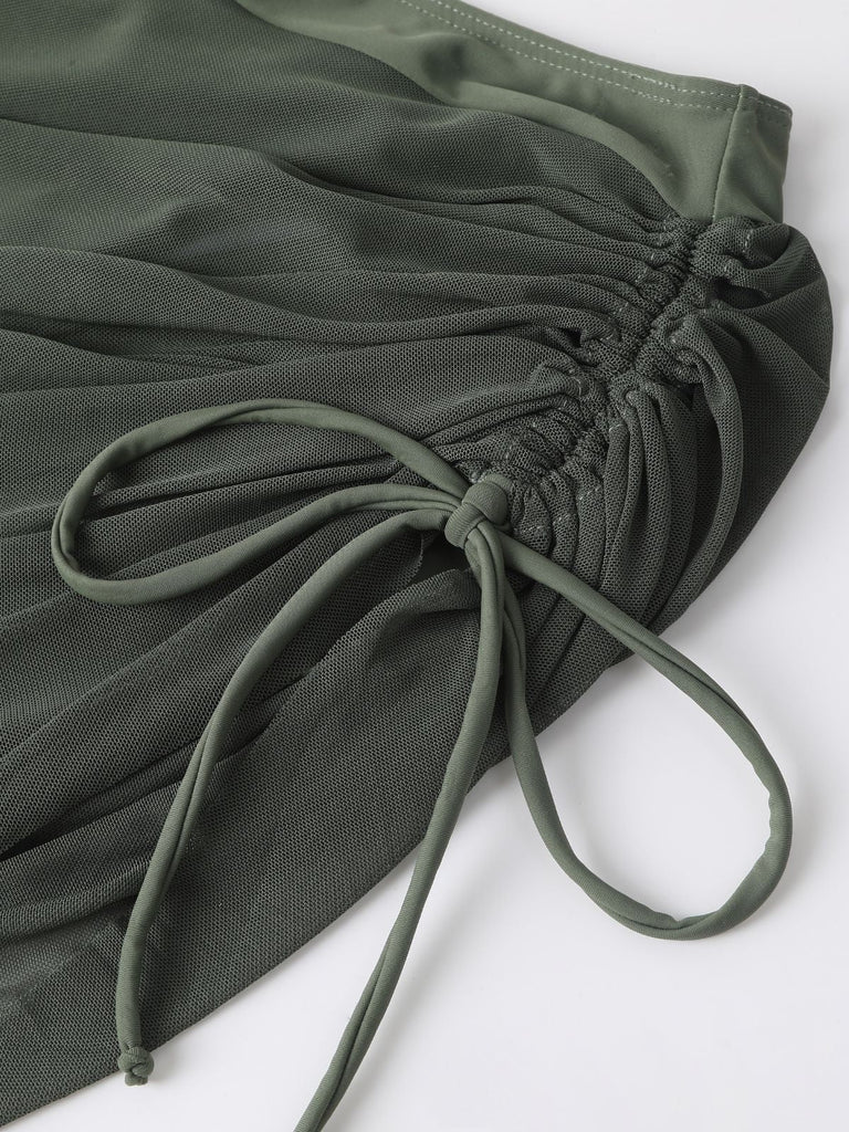 60er Netz-Tankini-Set mit V-Ausschnitt und gerafft