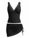 60er Netz-Tankini-Set mit V-Ausschnitt und gerafft