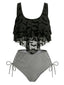1970er Gothic Netz Streifen Fledermaus-Print Tankini Set