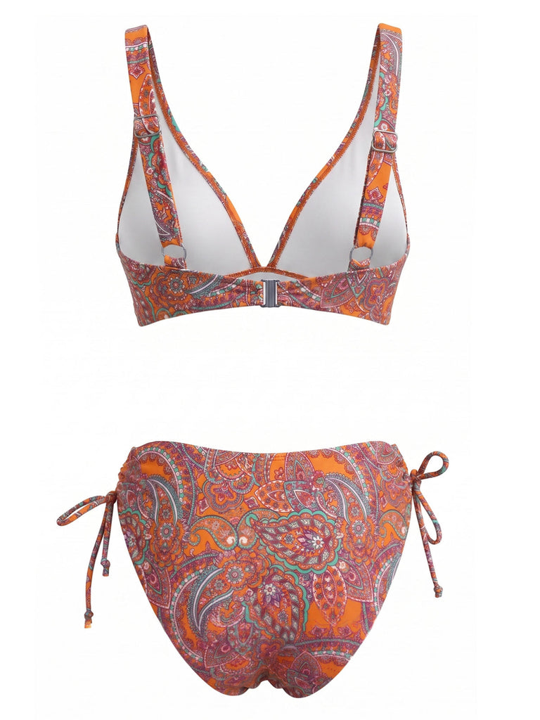 70er Bohemian Tankini-Set mit Ditsy-Blumen und V-Ausschnitt