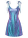 Blaues Minikleid aus Lackleder im Stil der 1970er Jahre mit Spaghettiträgern – Vintage-Kleid, Retro-Mode