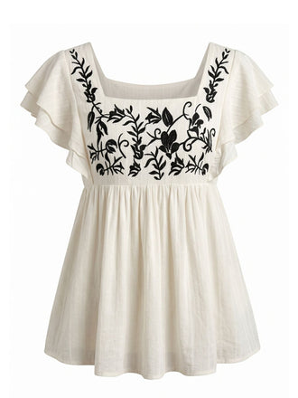 70er Top mit Flatterärmel und Blumen