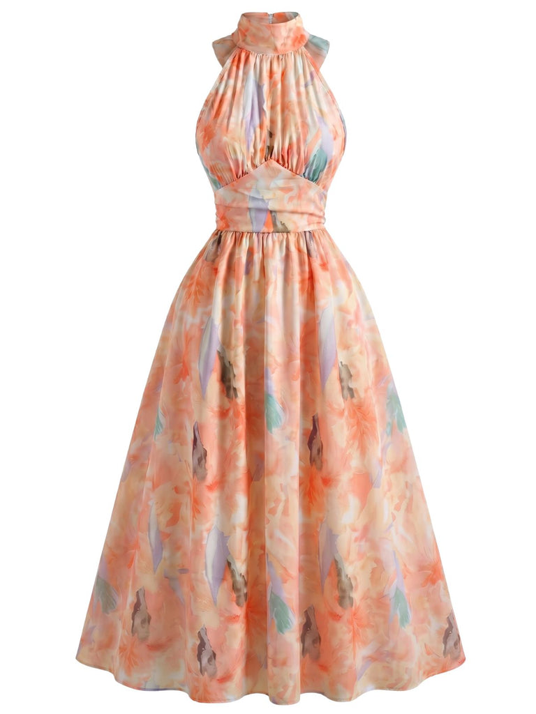 70er Kleid mit Stehkragen und Neckholder