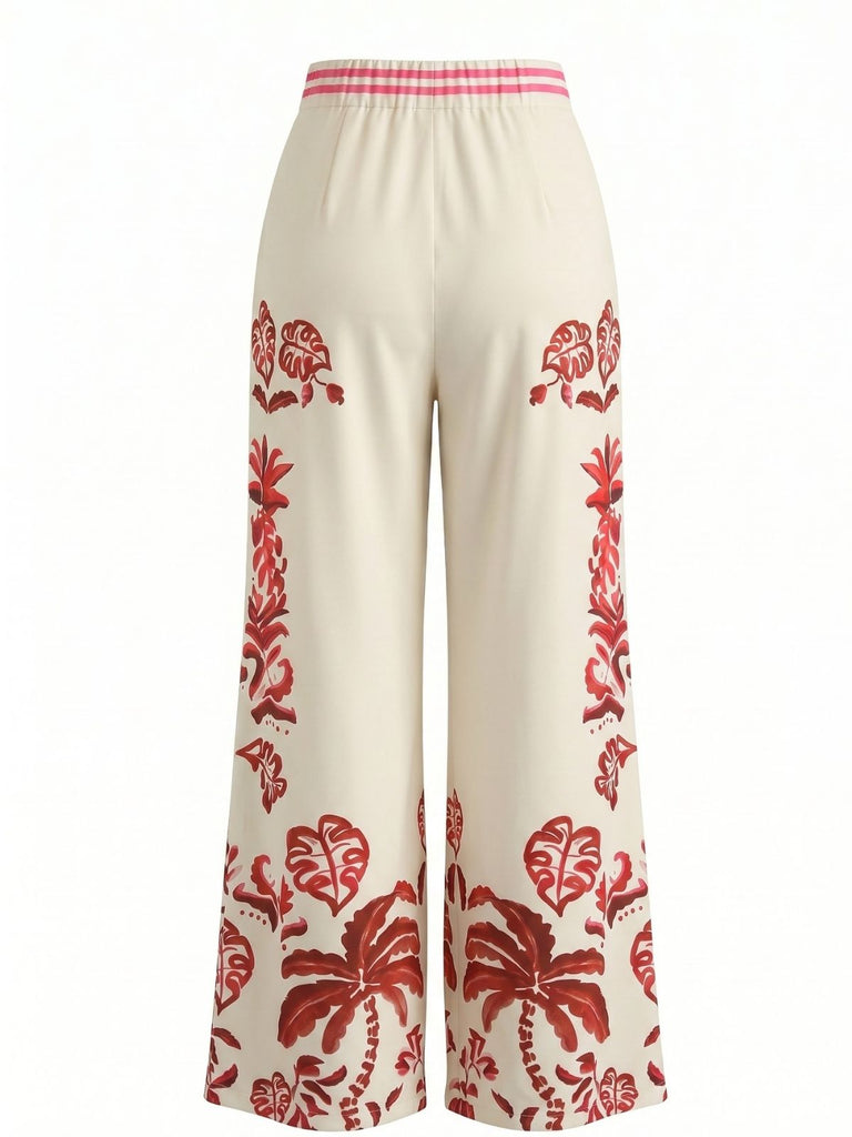 70er Hose mit Blumen und Hohe Taille