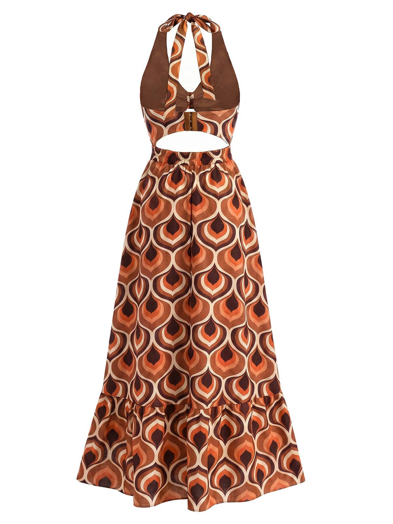 70er Maxikleid mit Tiefer V-Ausschnitt und Neckholder