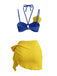 3PCS Blau 1980er Phalaenopsis Halfter Bikini-Set & Gelb Sarong