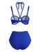 3PCS Blau 1980er Phalaenopsis Halfter Bikini-Set & Gelb Sarong
