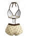 Creme Gelb 1980er Polka Punkt Halfter Bikini-Set