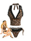 Braunes 80er Bikini-Set mit Neckholder und Leoparden-Print