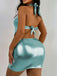 1980er Metallic Halter Rückenbindung Mini Kleid