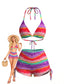 Regenbogen 80er Bikini & Shorts mit Streifen und Neckholder