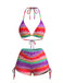 Regenbogen 1980er Streifen Rückenfrei Halfter Bikini & Hohe Taille Shorts
