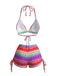 Regenbogen 1980er Streifen Rückenfrei Halfter Bikini & Hohe Taille Shorts