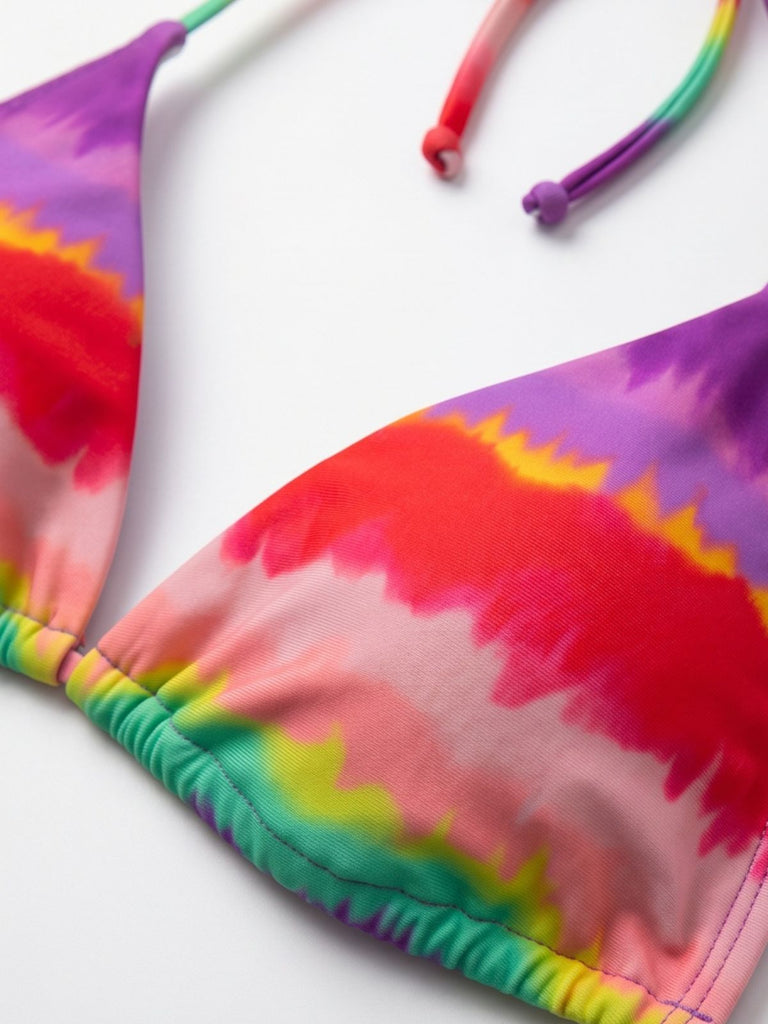 Regenbogen 1980er Streifen Rückenfrei Halfter Bikini & Hohe Taille Shorts