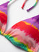 Regenbogen 1980er Streifen Rückenfrei Halfter Bikini & Hohe Taille Shorts