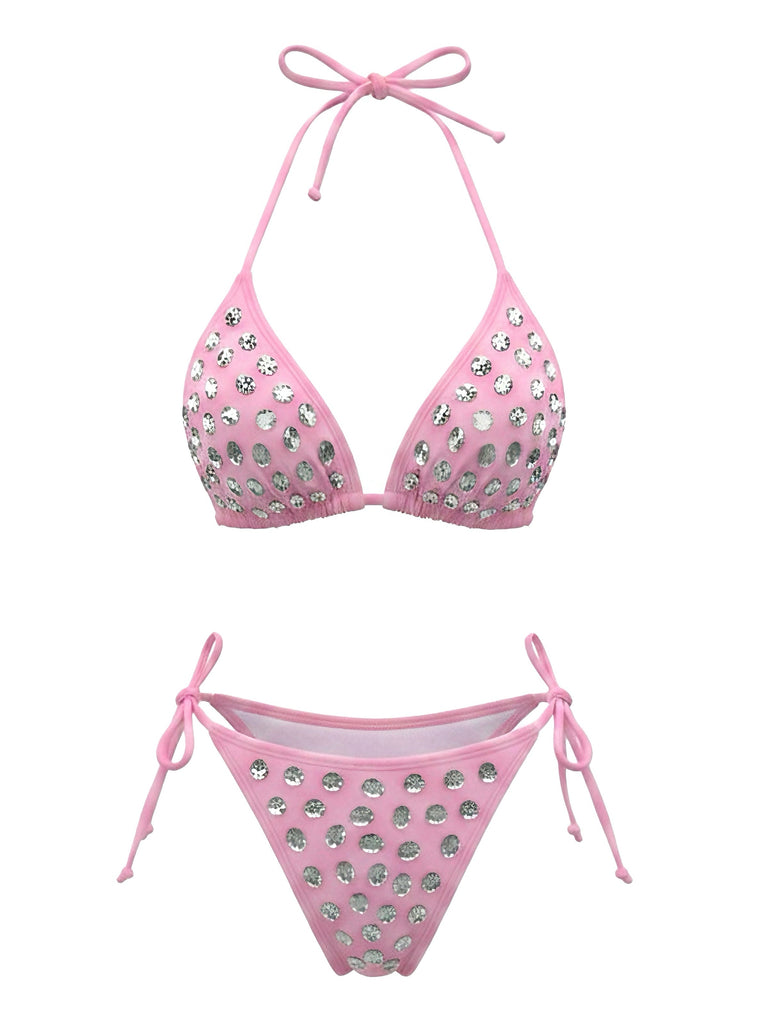 80er Bikini-Set & Shorts mit Neckholder und Triangle