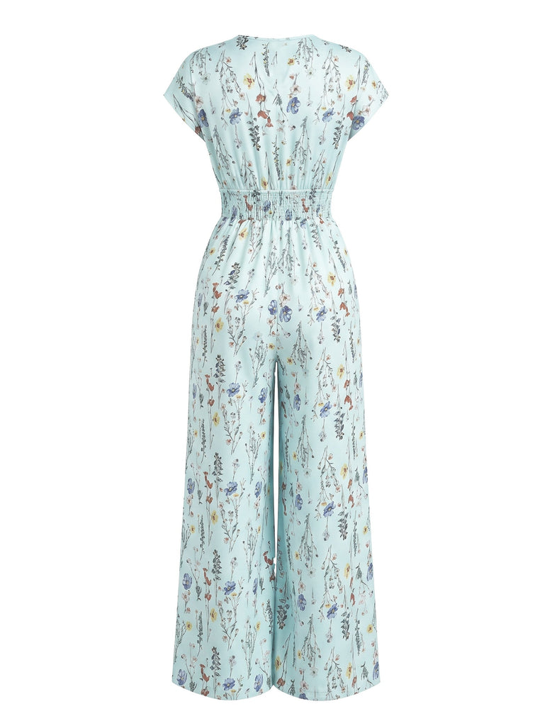 70er Boho Jumpsuit mit Kappärmel und V-Ausschnitt