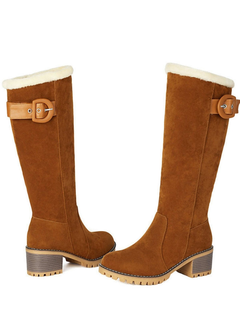 Wildleder Schnalle Kunstpelz Kniehohe Stiefel