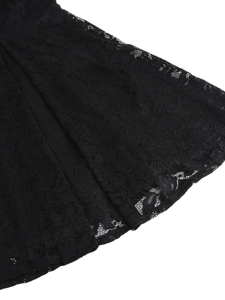 1950er Solide V-Ausschnitt Ärmellos Spitze Kleid