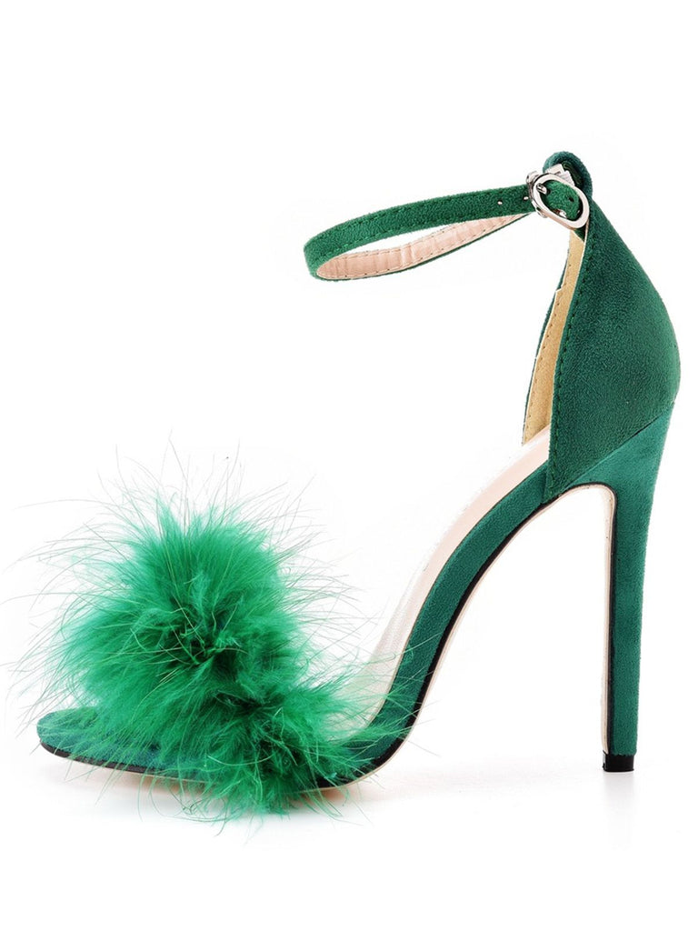 Vintage Feder Wildleder Riemen Stöckelschuhe