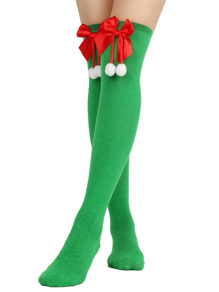 Weihnachten Streifen Bogen Pompon Socken