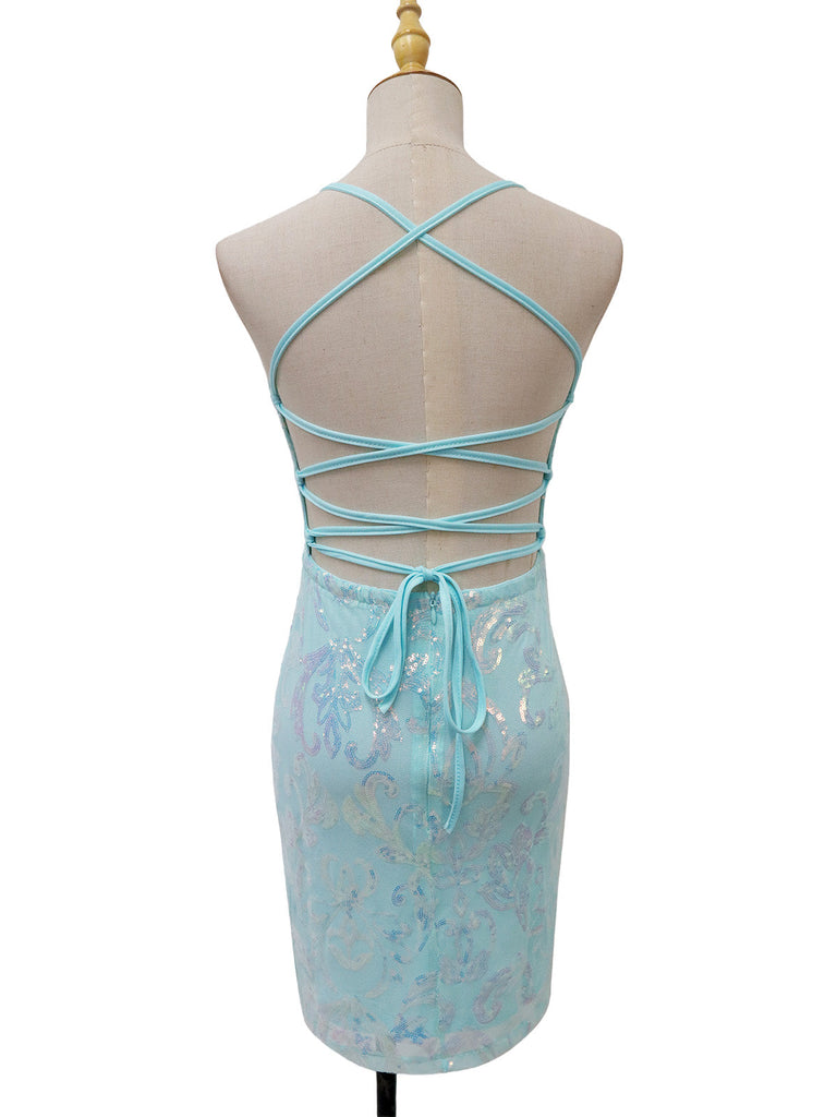 1920er Solide Pailletten Spaghetti Träger Rückenfrei Kleid