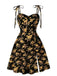 [Große Größen] Orange 1940er Kleine Blumen Spaghetti Träger Schnürung Kleid