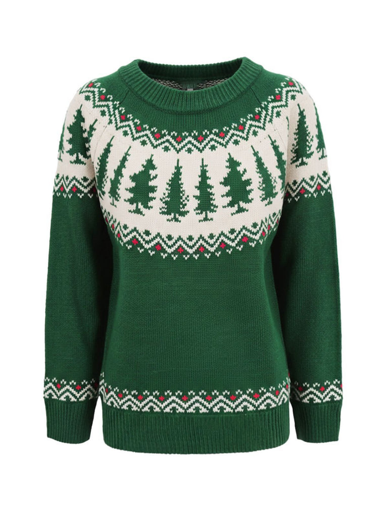 Grün 1980er Weihnachtsbaum Fair Isle Pullover