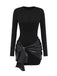 1980er Faux Leder Bogen Langarm Kleid