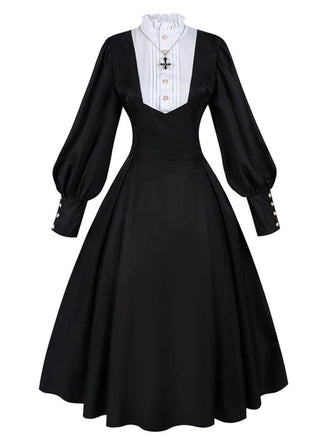 Schwarz 1940er Nonnen-Stil Kreuz Halskette Kleid