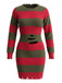 Rot-grünes 70er Freddy-Krueger Strickkleid mit Streifen